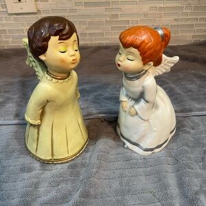 2 Vintage 1960 Kissing Boy And Girl Angel Figures Holiday Christmas